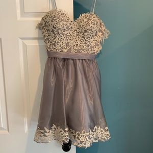 La Femme Gray and Lace Sleeveless Cocktail Dress